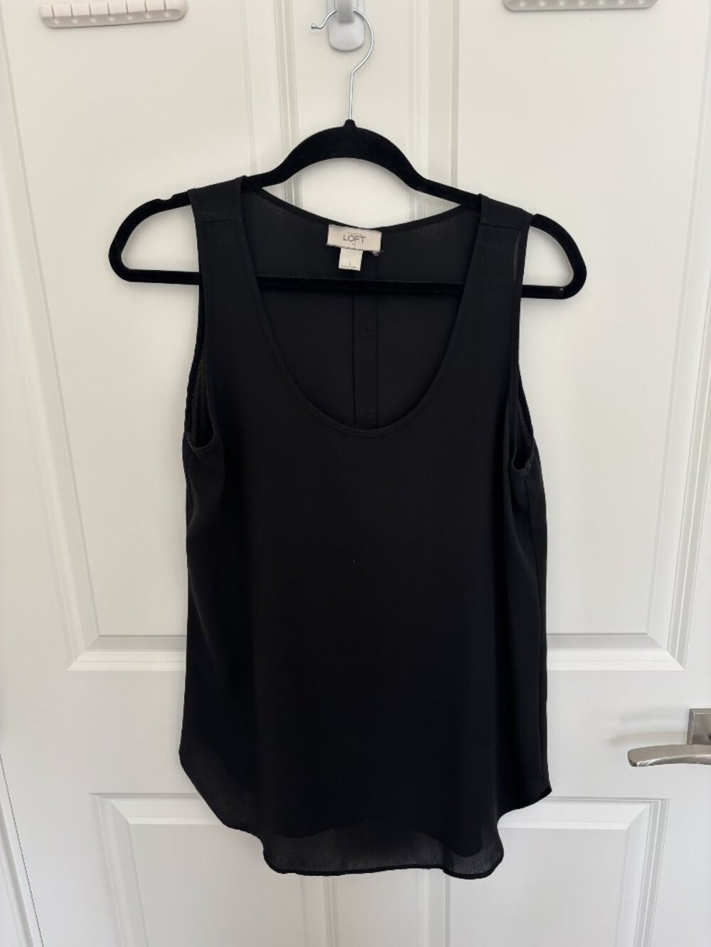 LOFT Black Sleeveless Scoop Neck Blouse with Button Back, Size S
